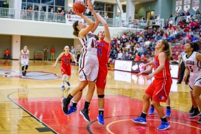 Rose-Hulman basketball player taking a shot.